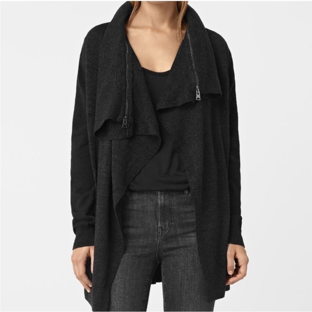 All Saints grey open long Wool Cardigan S